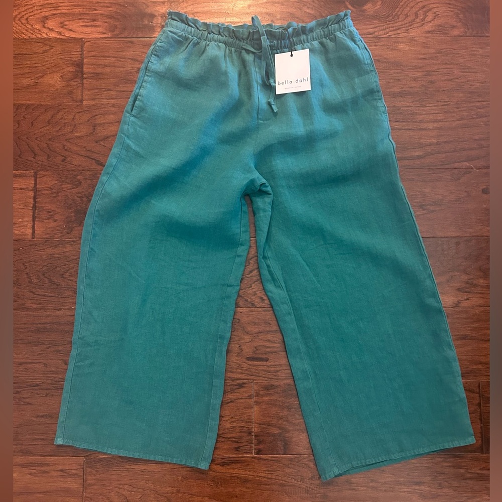 Bella Dahl boutique linen drawstring pants Capri teal S